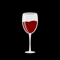 Fototapeta na wymiar Wine glass isolated on black background. Red wine. Wine card restaurant menu. Crystal red wine glass. Winery sign or symbol. Red wine health benefits concept. Vector illustration, flat, clip art. 