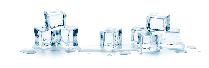 melting ice cubes on a white background