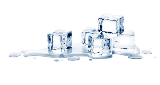 melting ice cubes on a white background