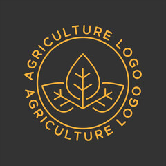 Vintage Agriculture Logo. Golden color.Retro Style luxury logo.Circle shape.