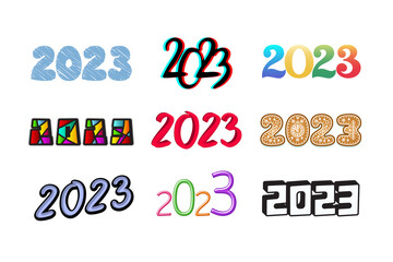 Multicolor icons set calendar dates 2023 for calendar, planners, diaries, cards, scrapbook creativity