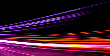 lines of lights. lights of cars with night. long exposure