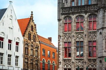 Fototapeta premium Antique building view in Old Town Bruges, Belgium