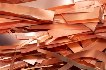 Foto op Plexiglas Copper sheet scraps, copper waste for recycling © Remigiusz