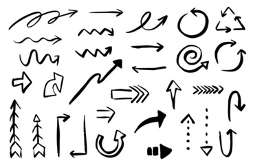 手描き　矢印　セット　白黒　ベクターイラスト