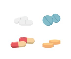 A set of vector pills and capsules isolated on white background, drugs, capsules, painkillers, antibiotics, vitamins, healthcare vector illustration