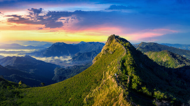 Phu Chi Dao at sunrise in Chiang rai, Thailand.