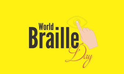 Conceptual Template Design for World Braille Day. Editable Illustration of Eye made of Braille Script and Hand Forefinger.