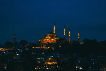 Istanbul background photo. Suleymaniye Mosque at night in Istanbul.