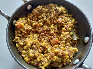 Matki usal , moth curry.
Spicy Moth beans curry is a spicy Indian curry made out of sprouted moth beans. Popular Maharashrian dish mostly eaten with rice or Chapati for lunch or dinner.