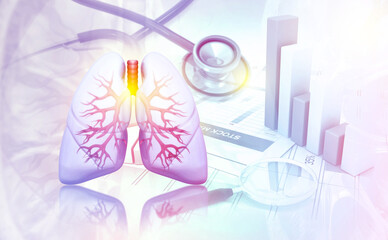 Human lungs on scientific background. 3d illustration