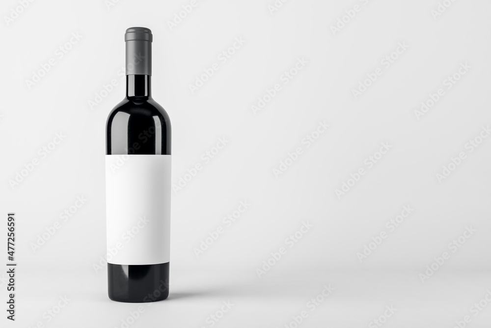Poster empty wine botte with mock up place on white backdrop. product, alcohol, beverage and advertisement 