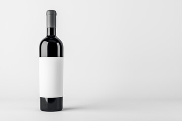 Empty wine botte with mock up place on white backdrop. Product, alcohol, beverage and advertisement concept. 3D Rendering.