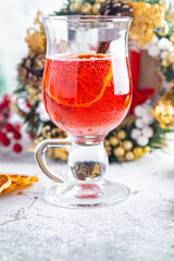 mulled wine sparkling holiday christmas cocktail berries mulled wine, grog spiced wine new year drink ginger cinnamon vanilla sweet dessert copy space