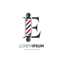 Letter E Barber Pole Logo Design Vector Icon Graphic Emblem Illustration