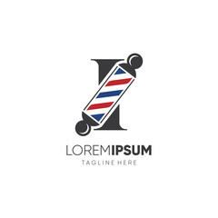 Letter I Barber Pole Logo Design Vector Icon Graphic Emblem Illustration