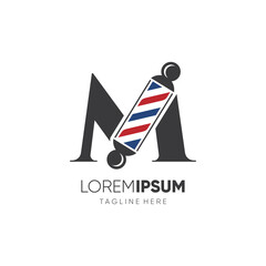 Letter M Barber Pole Logo Design Vector Icon Graphic Emblem Illustration