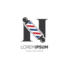 Letter N Barber Pole Logo Design Vector Icon Graphic Emblem Illustration