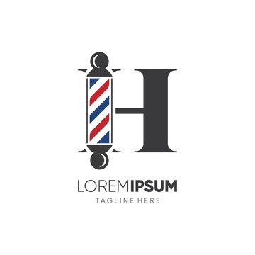 Letter H Barber Pole Logo Design Vector Icon Graphic Emblem Illustration