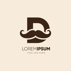 Initial Letter D Mustache Logo Design Vector Icon Graphic Emblem Illustration