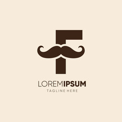 Initial Letter F Mustache Logo Design Vector Icon Graphic Emblem Illustration