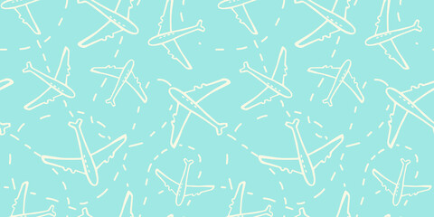 soft blue seamless pattern with planes and routes. Illustration about travel and adventures