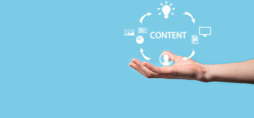Content marketing cycle - creating, publishing, distributing content for a targeted audience online and analysis.