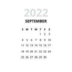 2022 September Month Calendar. Vector Illustration of Time Numbers.