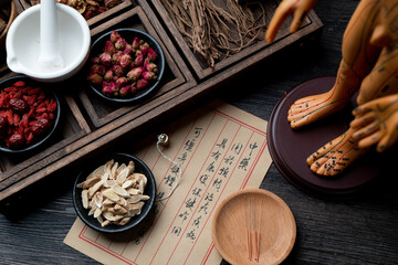 Acupuncture puppets and traditional Chinese medicine are on the table