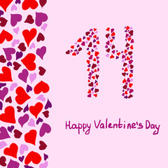 Greeting card for February 14. Happy valentine's day. Valentine's Day. Red hearts. Place for your text.