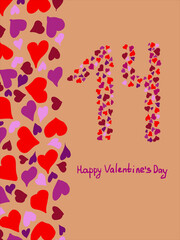 Holiday greeting card for February 14th. Happy valentine's day. Valentine's Day. Red hearts. Brown background. Eco background. Place for your text.