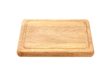 Wooden chopping or serving board with juice gutter isolated on white