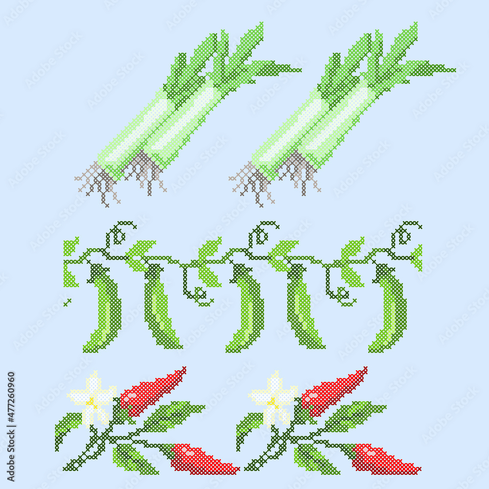 Wall mural cross stitch vegetables