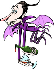 drunken vampire returns from a party with a bottle of fine