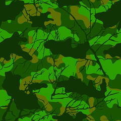 Camouflage with tree branches. Pattern. Textile.