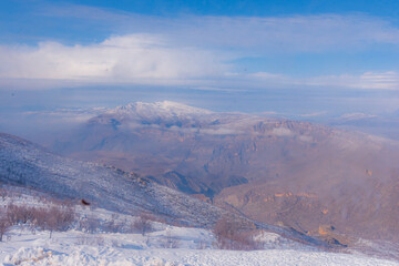 Snowy mountain in the famous highlands of Iraq, Kurdistan Region, Mount Korek - obrazy, fototapety, plakaty