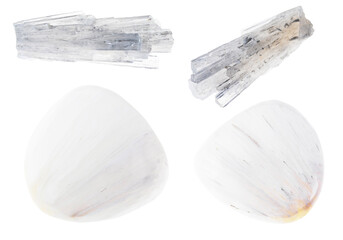 set of various scolecite stones cutout on white