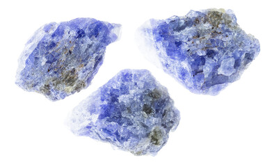 set of tanzanite stones cutout on white