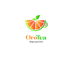 orange fruit teacup logo design