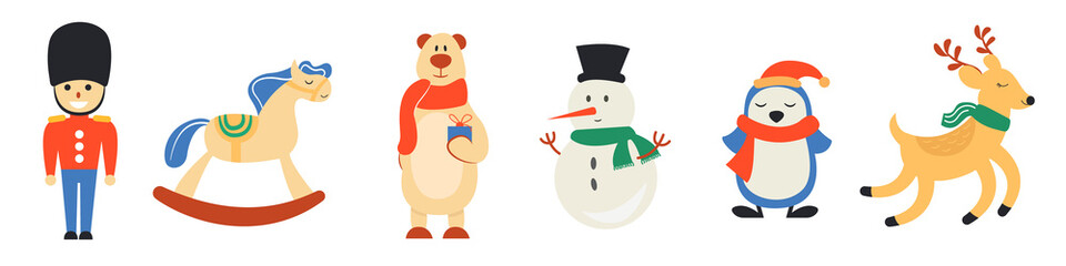 Set of cute Christmas characters isolated on white background. Vector illustration.