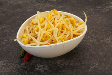 Soy sprout heap in the bowl