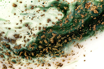 GREEN FOREST. Treasury of art. Swirls of marble. Abstract fantasia with golden powder. Extra special and luxurious- ORIENTAL ART. Ripples of agate. Natural luxury.