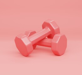 3D illustration, Pink Dumbbell on Pink background.