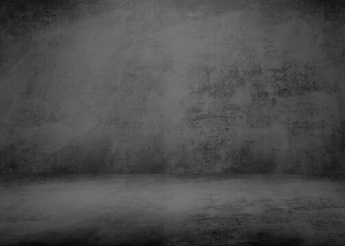 dark grey and black cement wall studio background, blank room, and empty banner © irham