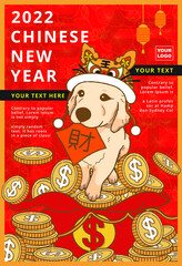 Cute golden retriever with a tiger hat Chinese New Year Flyer Template