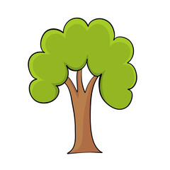 Green spring tree hand drawn for design cartoon style