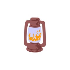 Lantern with magic light and flame. Cute and creepy Halloween lamp. Helloween holiday accessory. Magicians item. Flat vector illustration isolated on white background