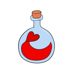 bottle with love potion heart symbol for love card design