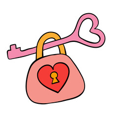 lock and key with heart for valentine day card design