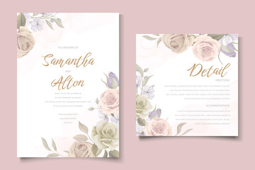 Wedding invitation template set with floral and leaves decoration